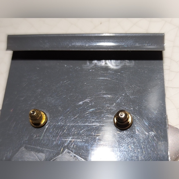 90s Trifari purple geometric iridescent surgical steel posts earrings - Picture 3 of 5